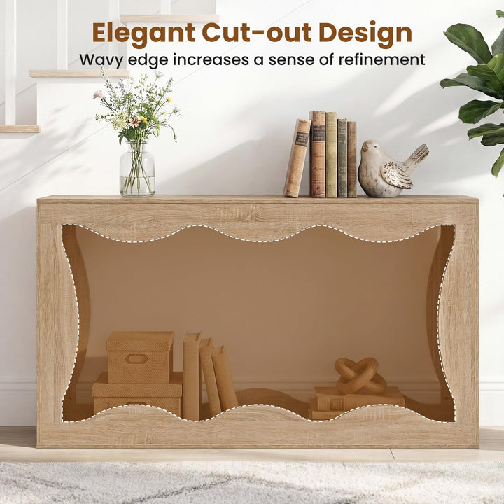 Giantex 63" Farmhouse Console Table | 2-Tier Wavy Entryway Table with Built-in Storage Space