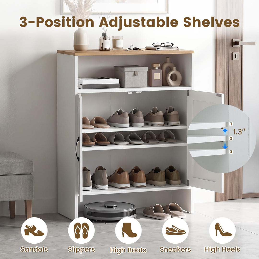 GIANTEX Shoe Cabinet with 2 Barn Doors and 2 Adjustable Shelves