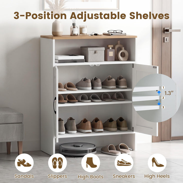 GIANTEX Shoe Cabinet with 2 Barn Doors and 2 Adjustable Shelves