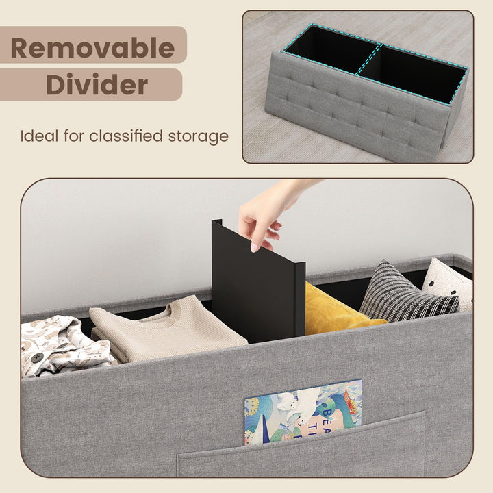 Giantex 43 Inches Folding Storage Ottoman Bench Upholstered Storage Chest with Side Pocket