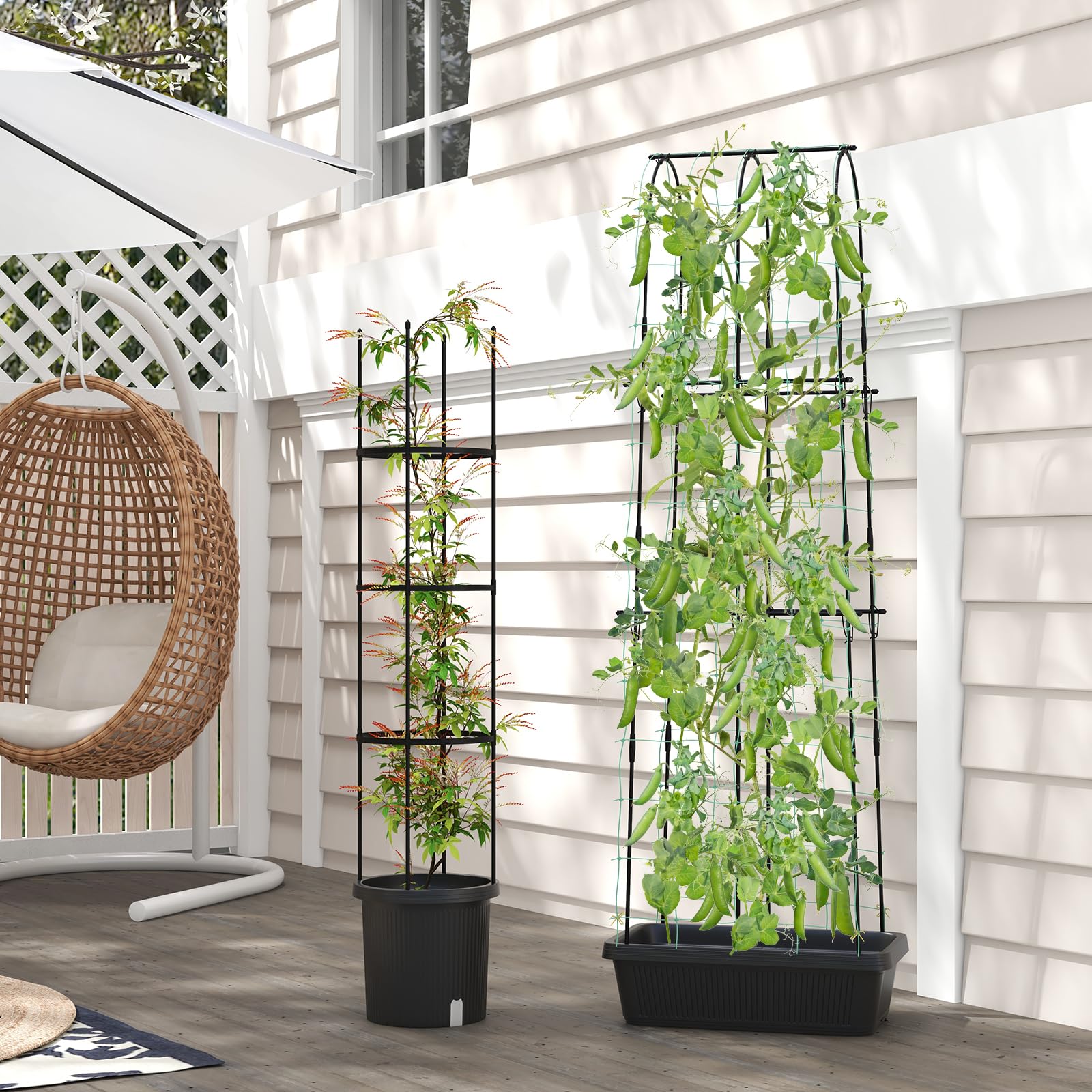 Giantex Set of 2 Raised Garden Bed w/Trellis & Plant Cage, Planter Box w/ 71” Cucumber Trellis