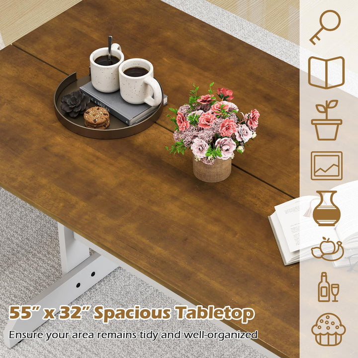 Giantex 55-Inches Farmhouse Kitchen Table with H-Shaped Rubber Wood Leg
