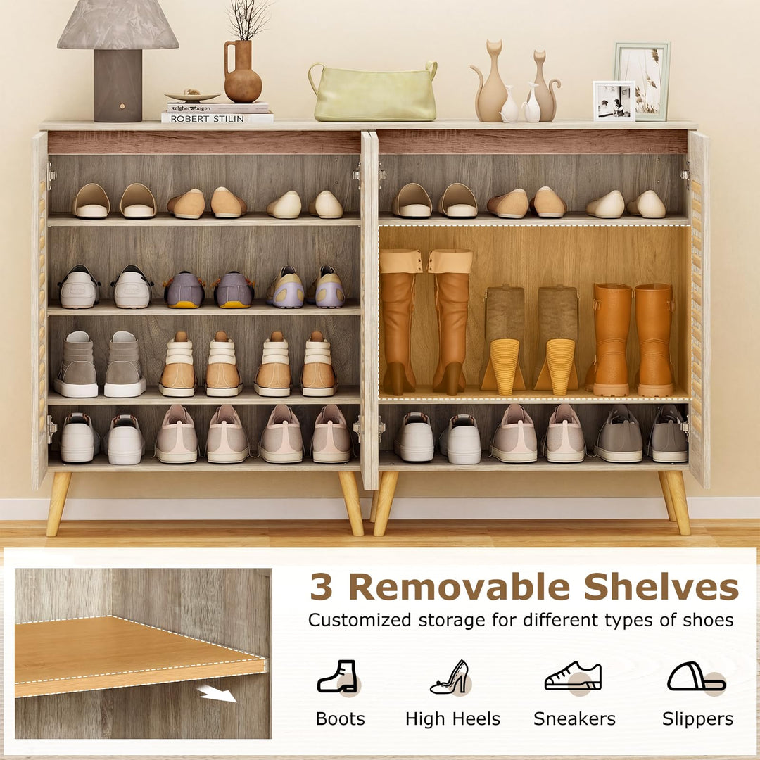 Giantex Shoe Cabinet 4-Tier Shoe Rack Organizer Cabinet(Louvered Door)