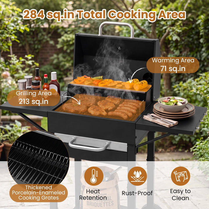 Giantex Charcoal Grill with 2 Side Tables