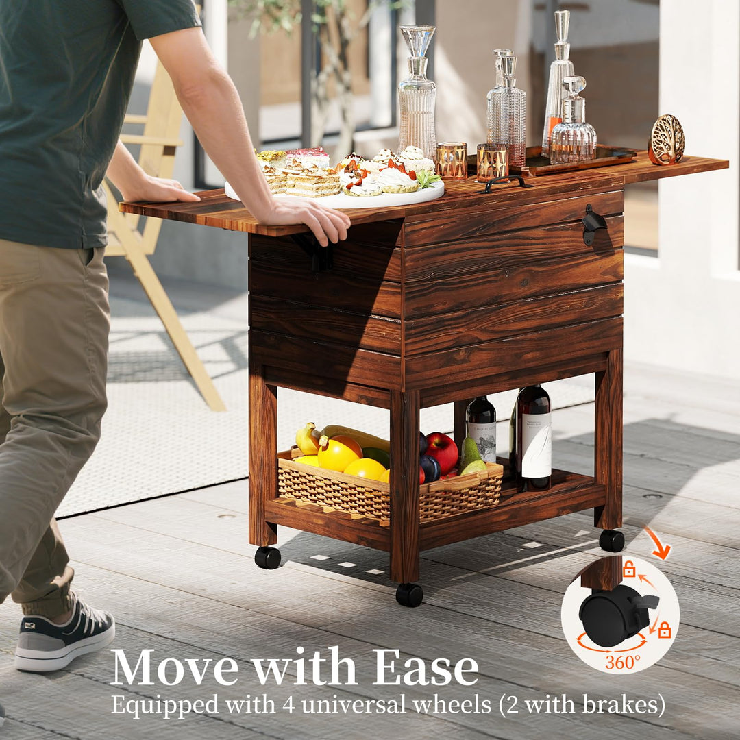 Giantex 54QT Wooden Patio Cooler Cart with Wheels