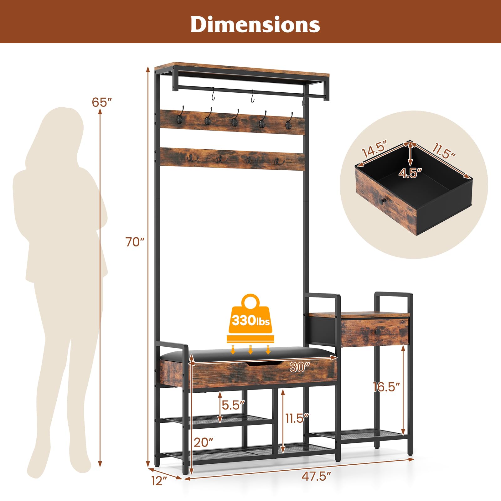 Giantex Coat Rack with Shoe Storage Bench