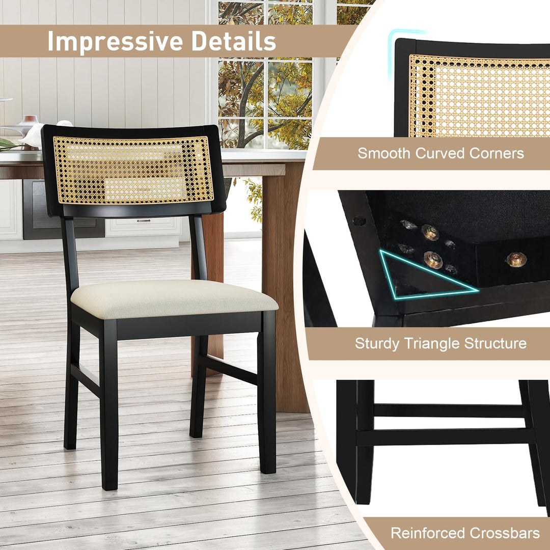 Giantex Fabric Upholstered Dining Room Chairs w/Padded Seat Rubber Wood Legs & Curved Backrest