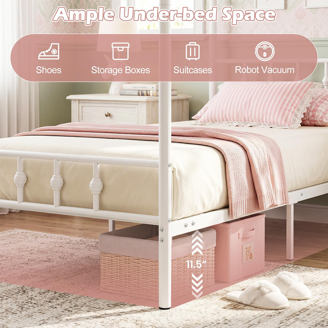 GIANTEX Metal Canopy Bed Frame Twin Size with Headboard and Footboard