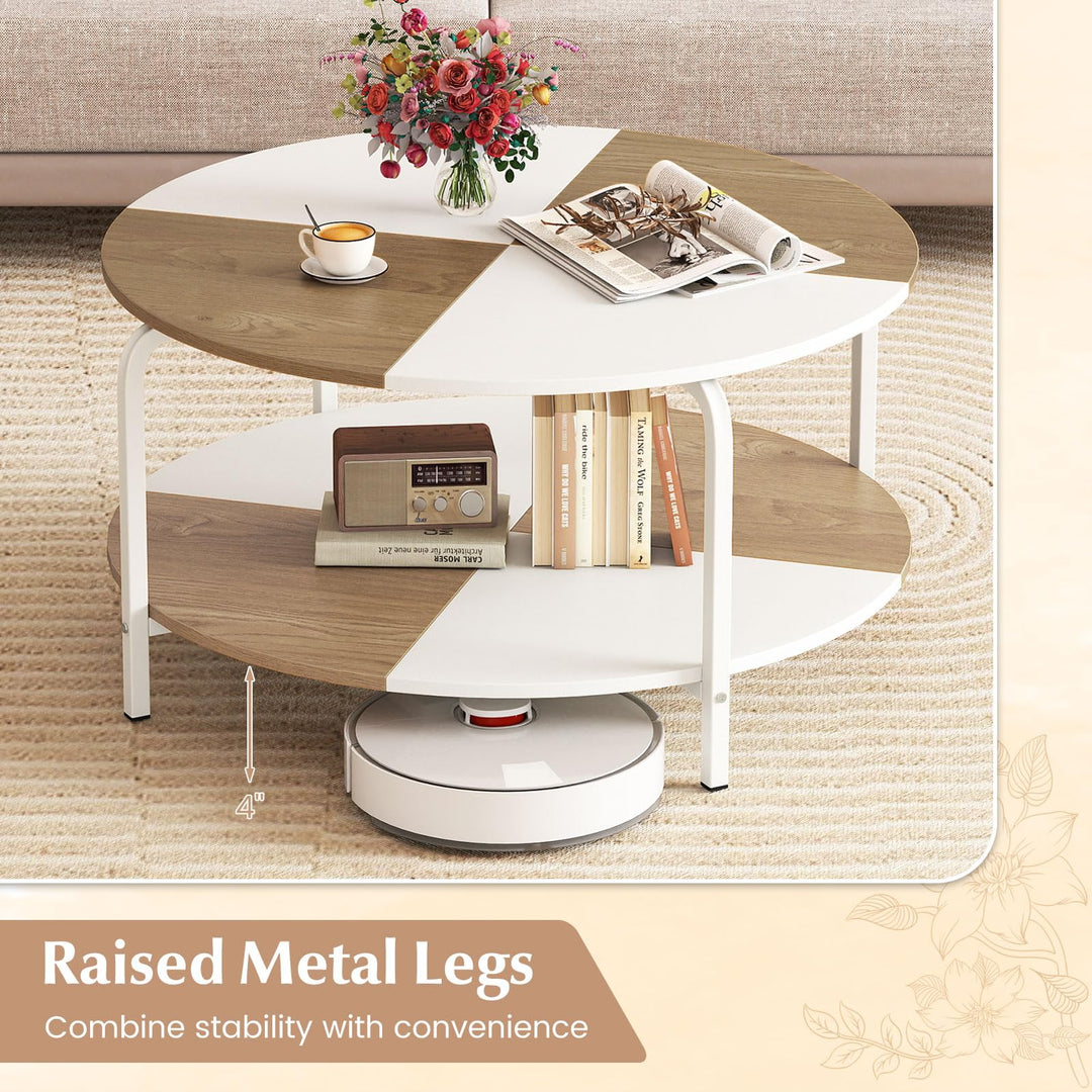 Giantex Round Coffee Table 2-Tier Center Table with Open Storage Shelf