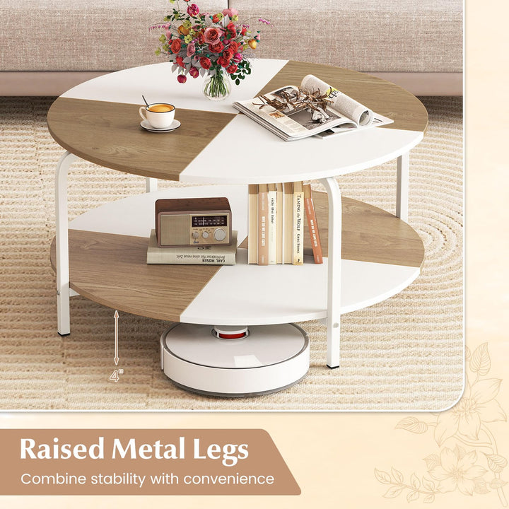 Giantex Round Coffee Table 2-Tier Center Table with Open Storage Shelf