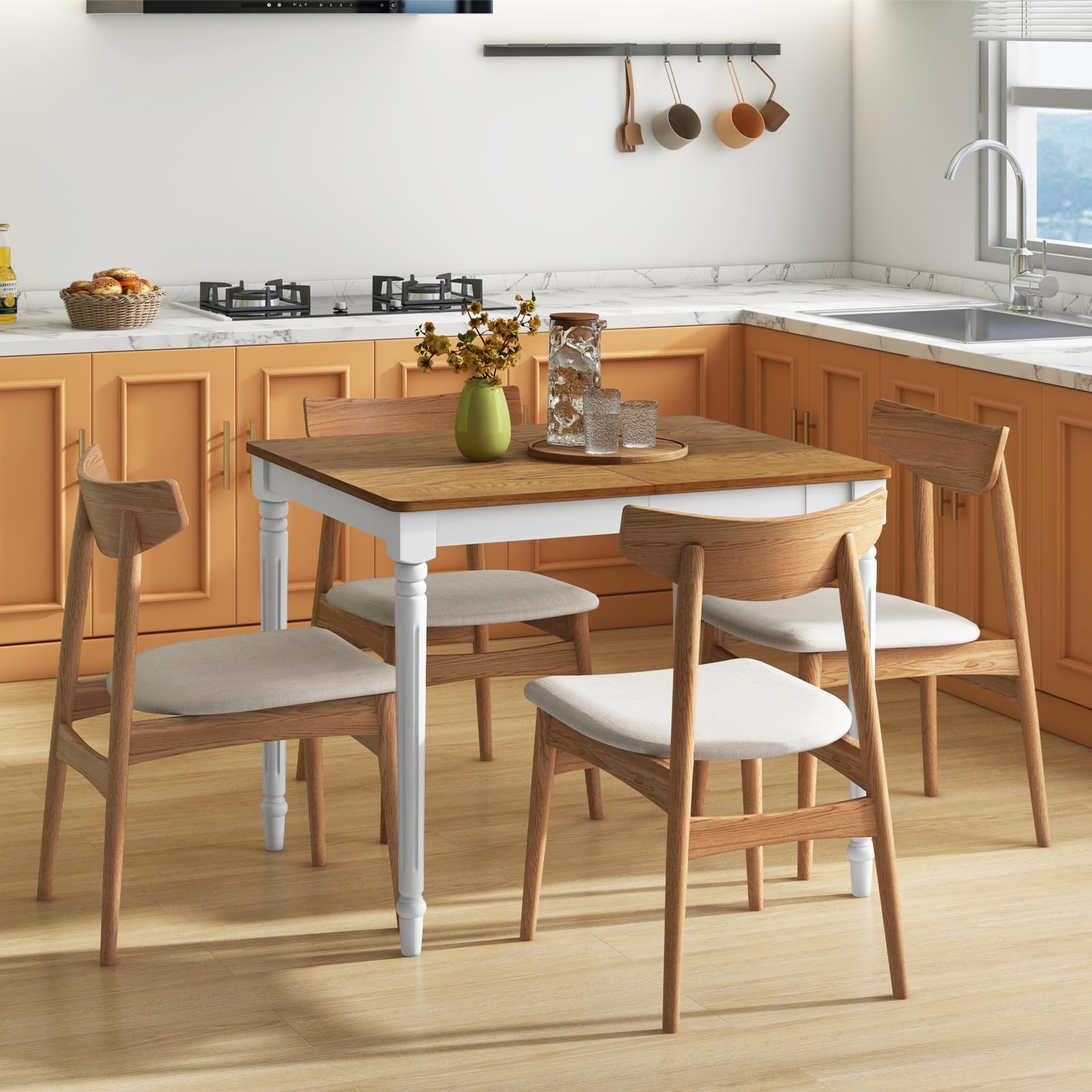 Giantex Extendable Dining Table for 4-8 People, Large Folding Kitchen Table with Rubber Wood Legs, 220 Lbs Capacity