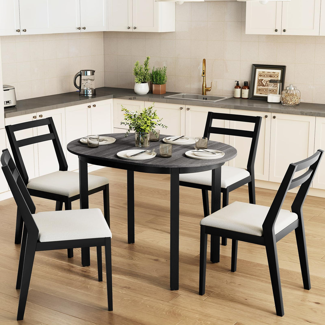 43" Wooden Dining Table for 2-4 People, Oval Kitchen Table w/Rubber Wood Legs
