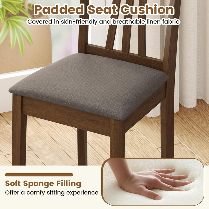 Giantex Wooden Dining Chairs Set of 2/4 Linen Fabric Upholstered Kitchen Armless Chair
