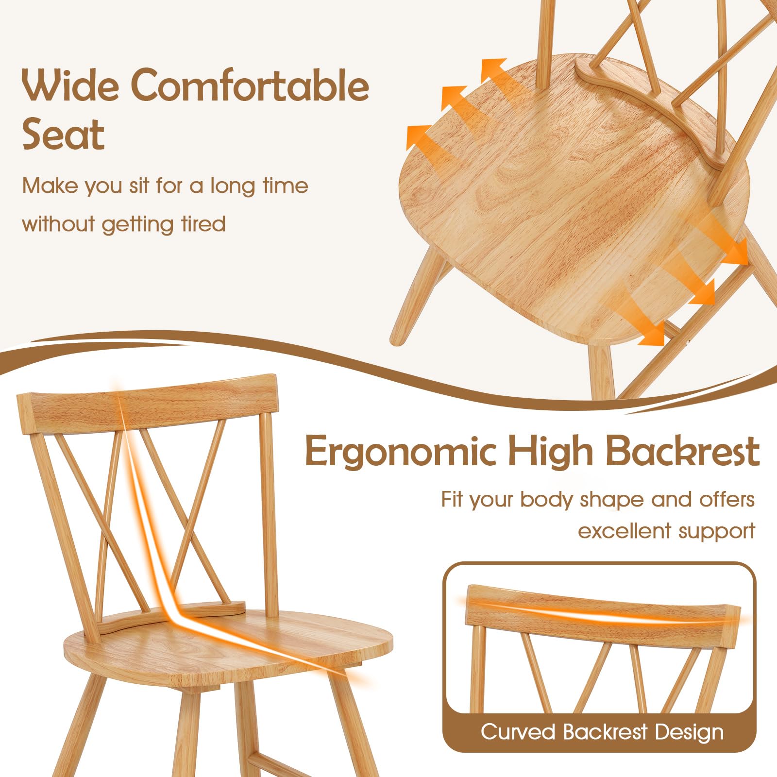 Giantex Wooden Dining Chairs Set of 2/4, Farmhouse Windsor Kitchen Chairs w/Cross Back, Wide Seat