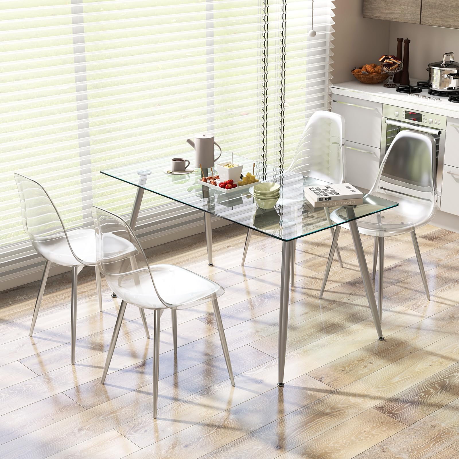 Giantex Clear Dining Chairs Set of 4, Kitchen Chairs w/Transparent Seat & Curved Back