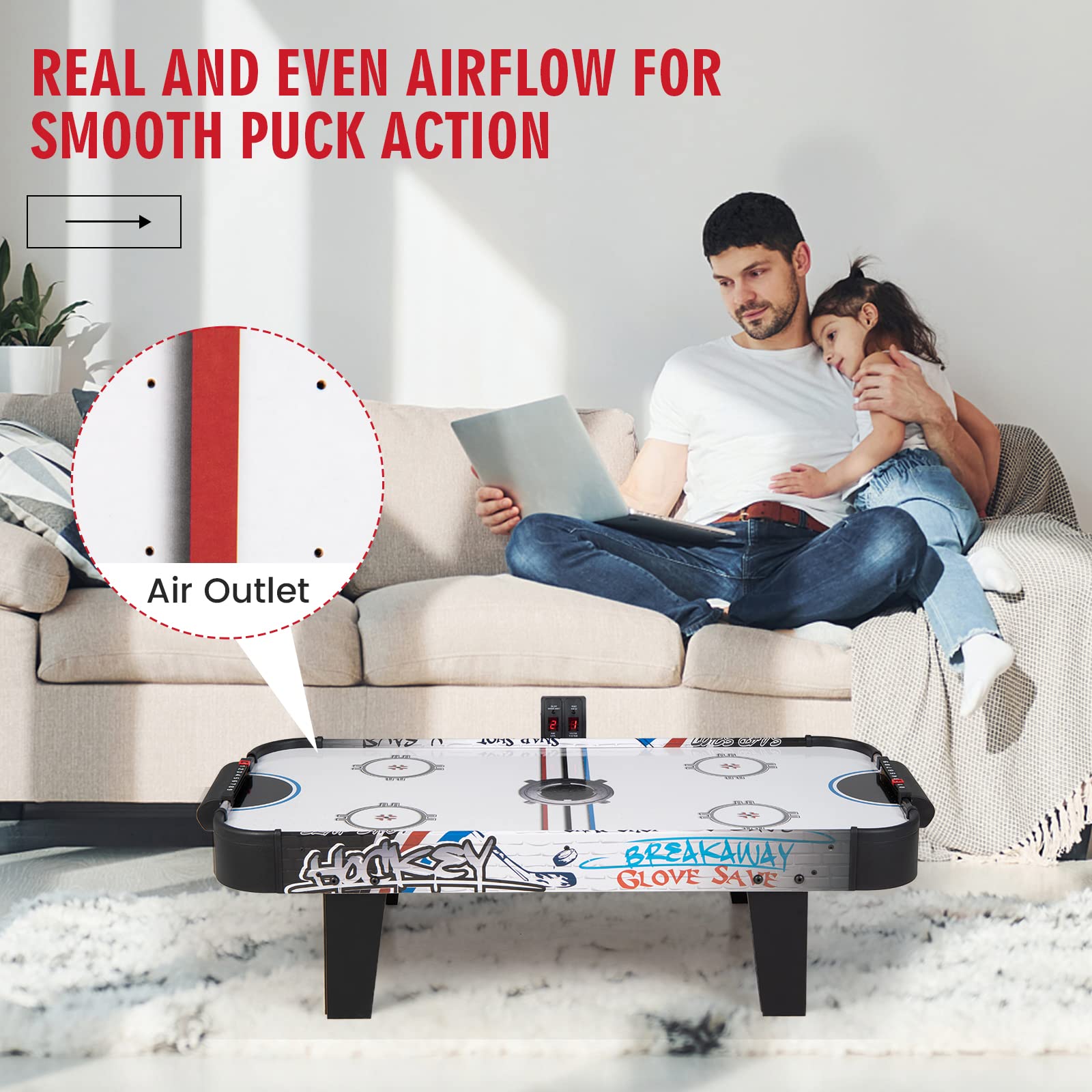 Giantex 42" Air Hockey Table, with 2 Pucks, 2 Pushers, LED Electronic Scoring
