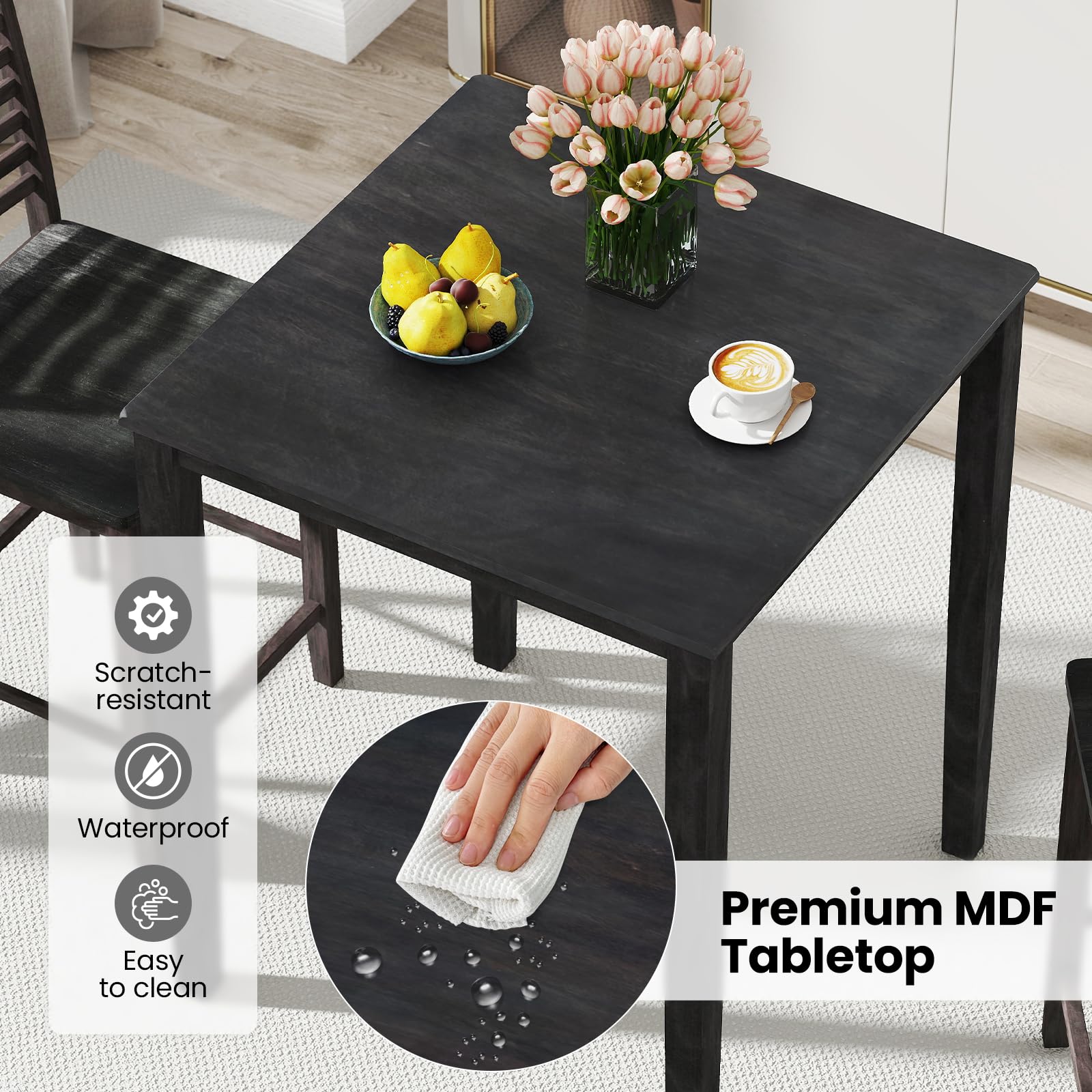 Giantex Counter-Height Square Kitchen Table and 4 Chairs Set with Rubber Wood Frame