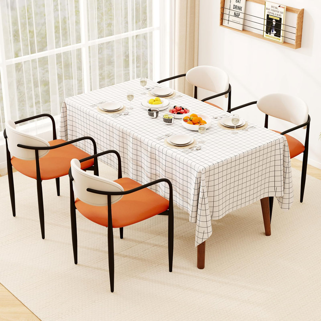 Giantex Modern Dining Chairs Set of 2/4 Faux Leather Upholstered Kitchen Chairs with Orange Padded Seat