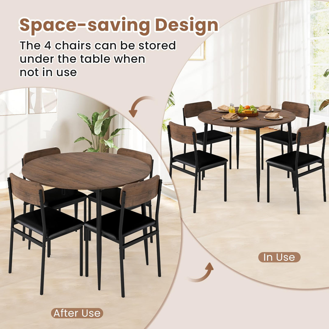 Giantex 5-Piece Dining Table Set for 4 | Space Saving Farmhouse Dinette Set for Dinette Dinner