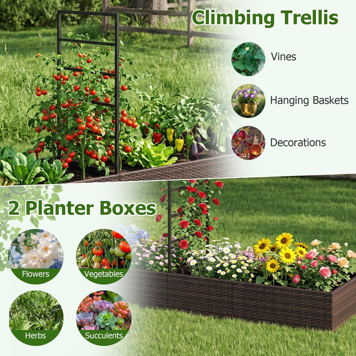 GIANTEX Rattan Raised Garden Bed with Trellis &amp; 2 Planter Boxes (1/2)