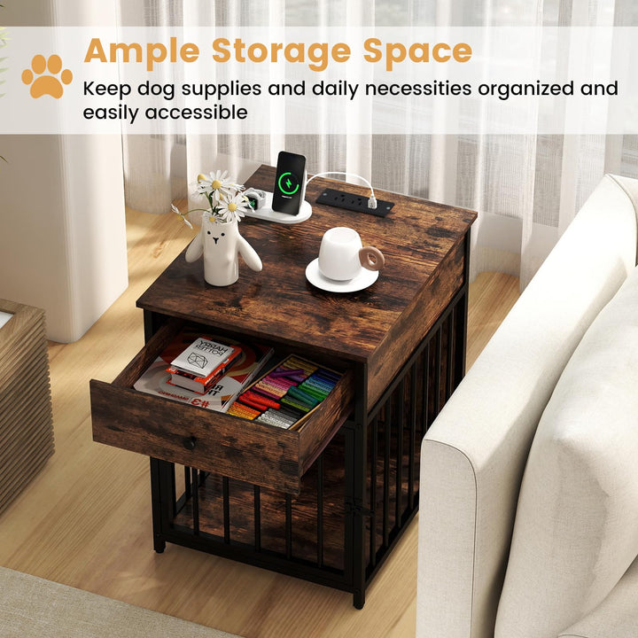 Giantex Dog Crate End Table with Charging Station
