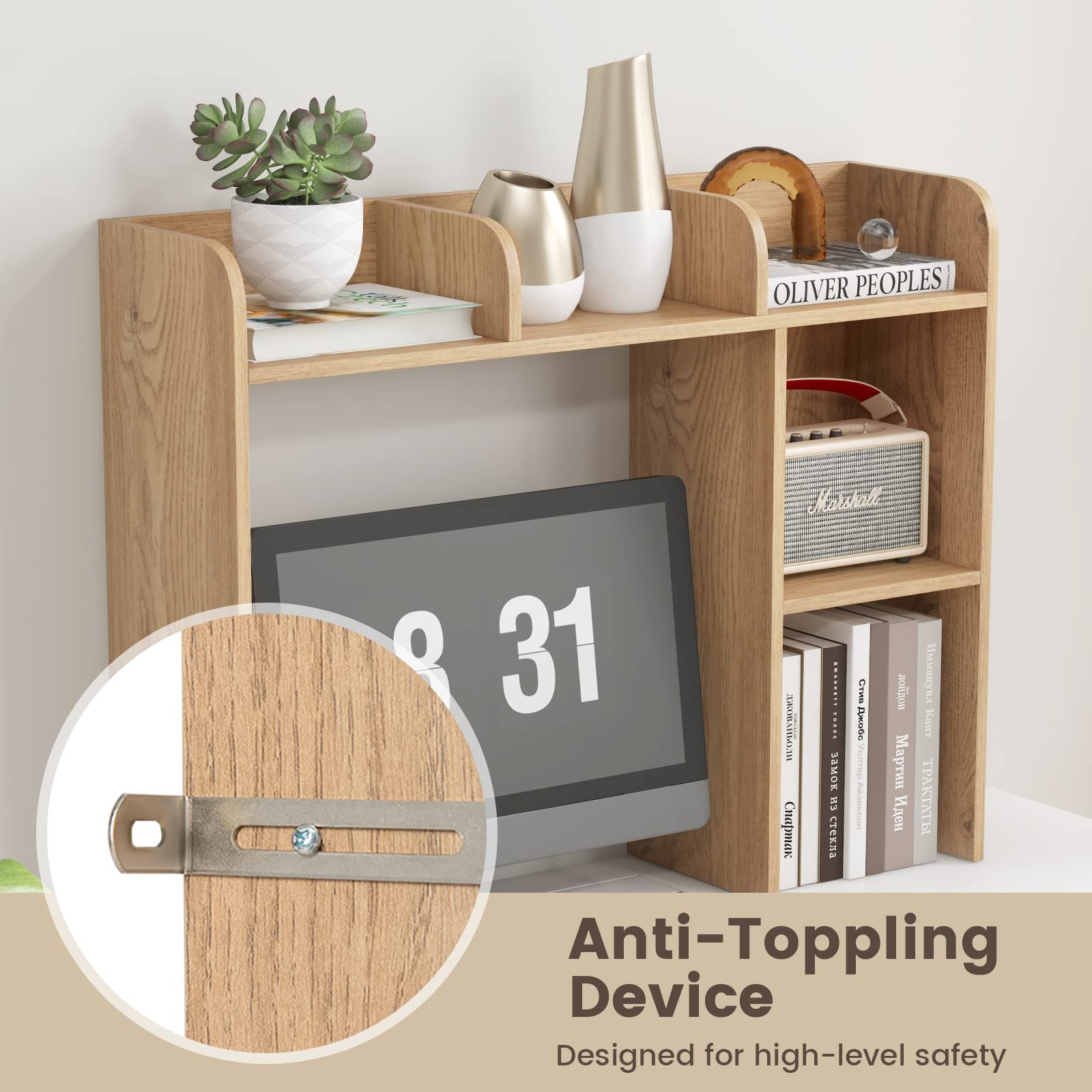 Giantex Desktop Bookshelf, Wood Desk Hutch Organizer for 27 Inch Computer Monitor