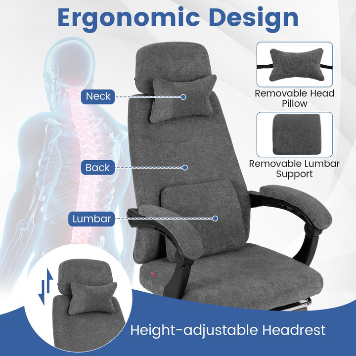 Giantex Reclining Office Chair Chenille Fabric Desk Chair with Padded Linkage Armrests