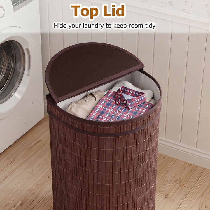 Giantex 16 Gal Bamboo Laundry Hamper with Zippered Lid
