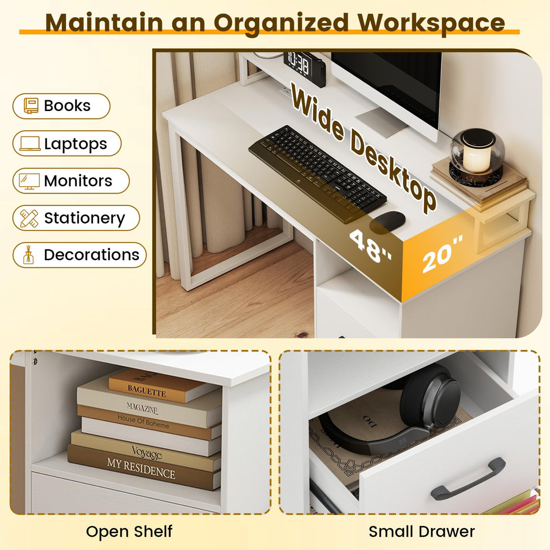 Giantex 48 Inch Computer Desk with Power Outlets &amp; File Drawer