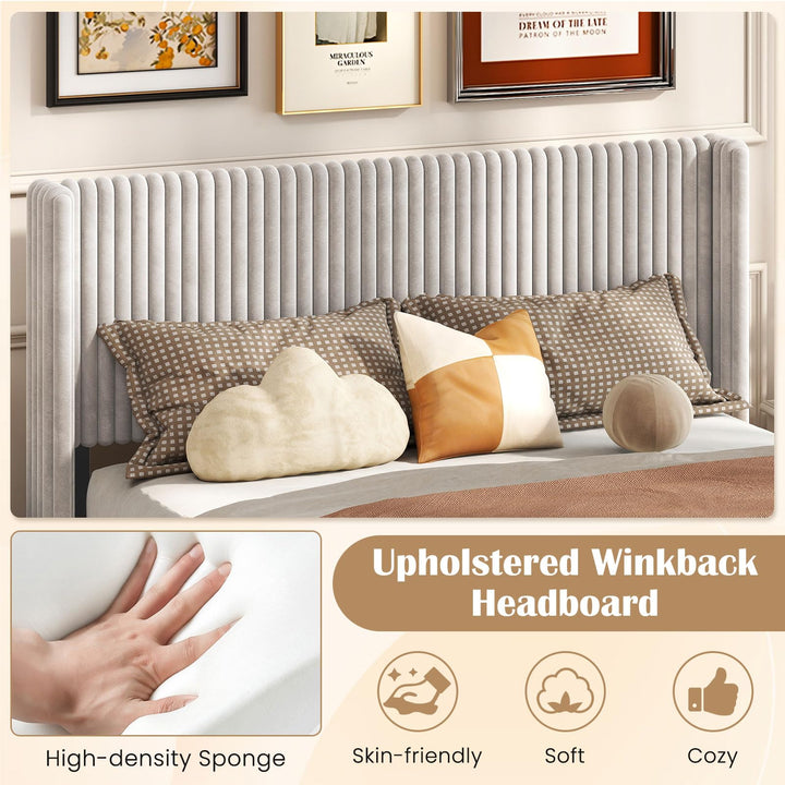 Giantex Queen Velvet Bed Frame Upholstered Platform Bed with Vertical Tufted Wingback Headboard