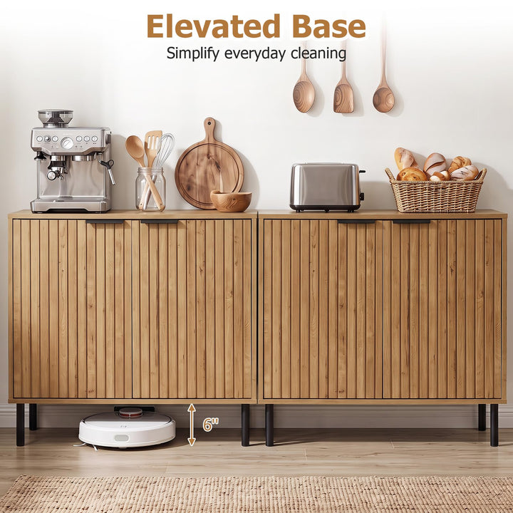 GIANTEX Fluted Buffet Cabinet | 2-Door Sideboard w/Storage