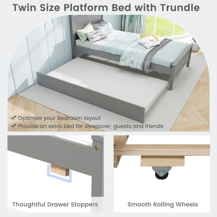 Giantex Trundle Bed Twin, Wood Day Bed Frame with Headboard & Footboard
