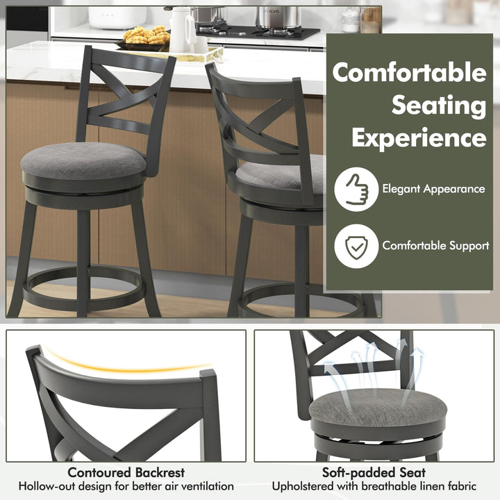 Giantex Wood Swivel Bar Stools Set of 2/4,  Upholstered Counter Height Bar Stools with X Back, Linen Cushioned Seat