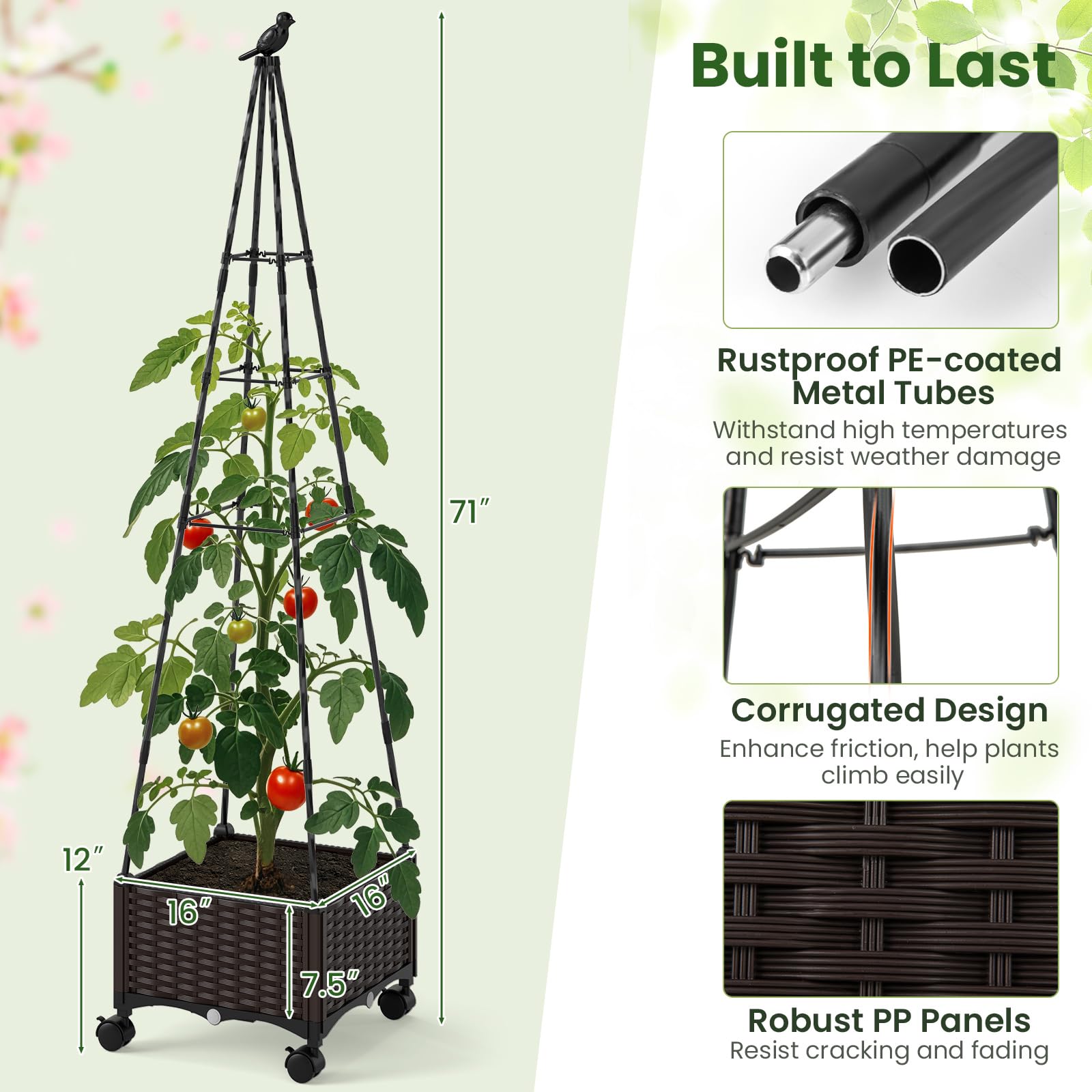 Giantex Raised Garden Bed with Wheels & Tomato Cage
