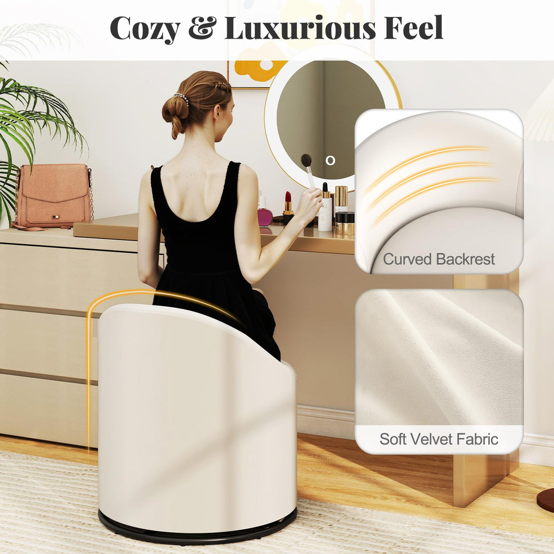 Giantex Swivel Accent Chair with Storage, 360° Upholstered Vanity Chair with Backrest