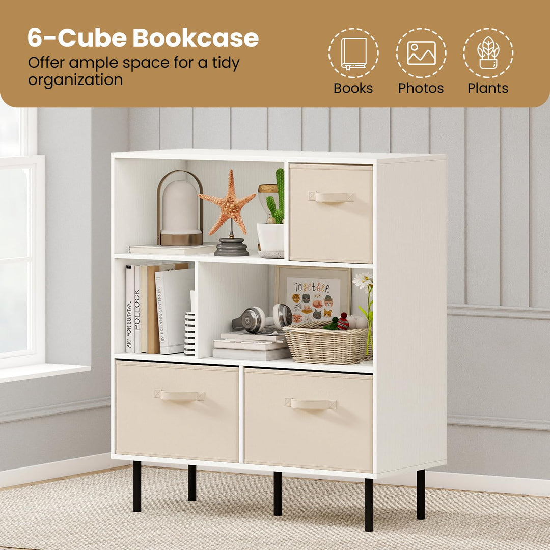 Giantex 6-Cube Bookshelf 3-Tier White Bookcase