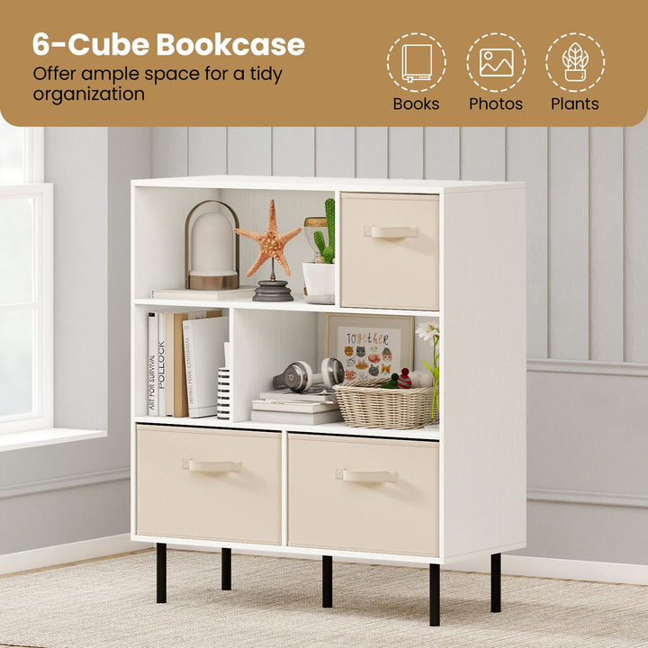 Giantex 6-Cube Bookshelf 3-Tier White Bookcase