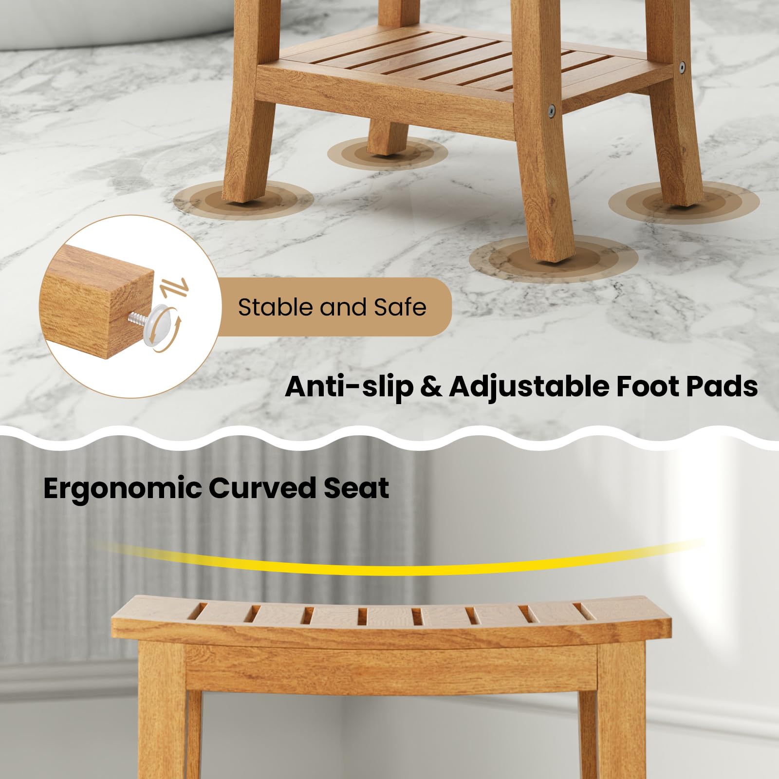 Teak Shower Bench with Shelf