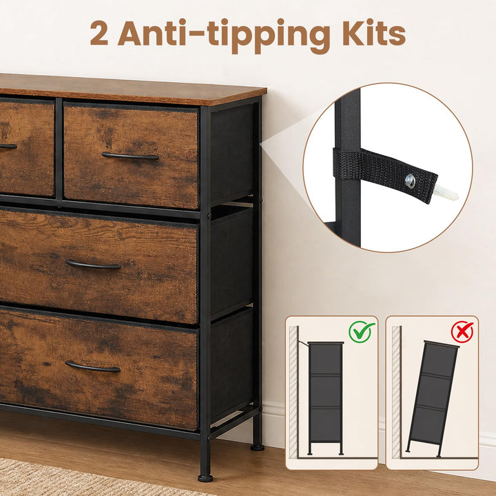 GIANTEX 7-Drawer Wide Dresser with 2-Sized Folding Fabric Drawers &amp; 2 Anti-tipping Kits