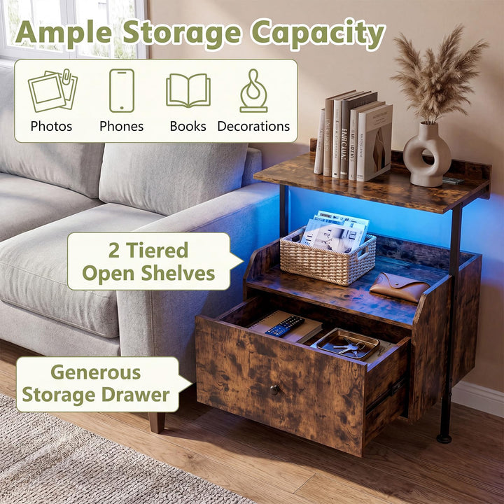 Giantex Nightstand w/Charging Station &amp; LED Light (1/2)