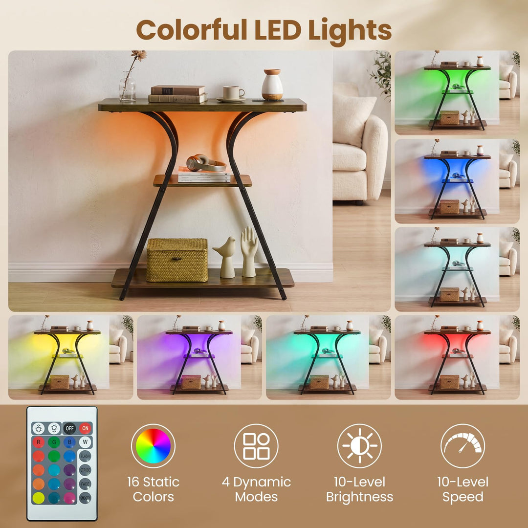 Giantex 32" 3-Tier Narrow Console Table with LED Lights