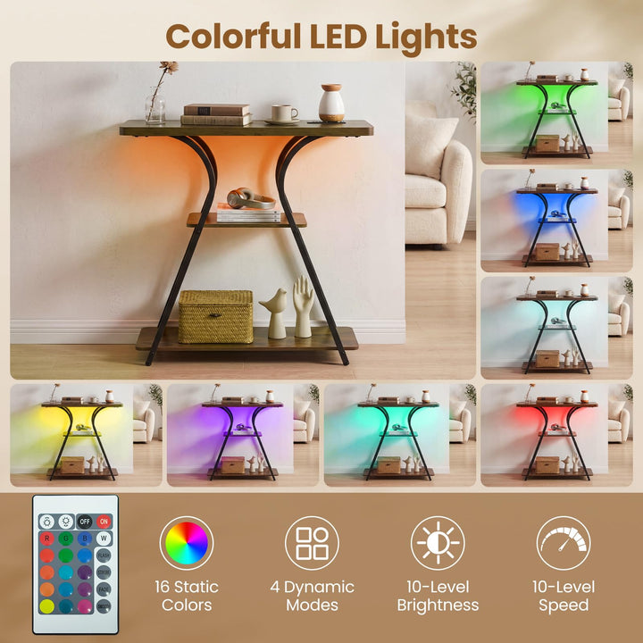 Giantex 32" 3-Tier Narrow Console Table with LED Lights