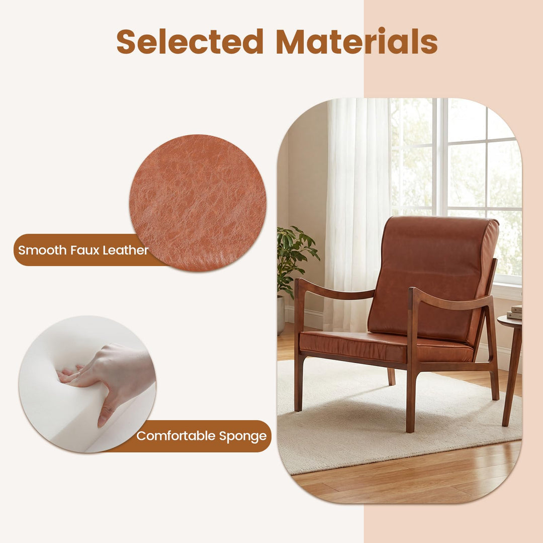 Giantex Faux Leather Upholstered Armchair with Lumbar Pillow for Living Room &amp; Bedroom