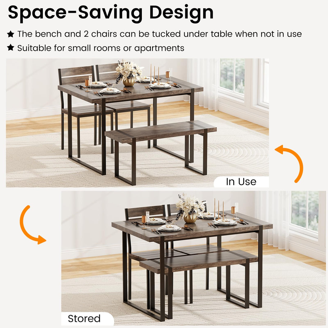 Giantex 4-Piece Dining Table Set for 4 with 1 Bench and 2 Chairs