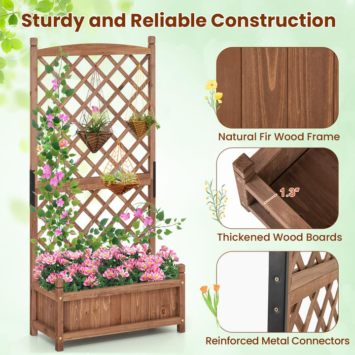 Giantex 60” Wooden Planter Container with Drainage Holes Trellis