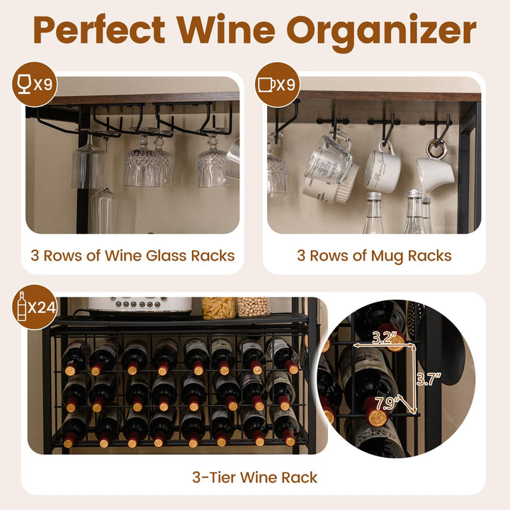 Giantex Wine Rack Freestanding Floor Wine Bar Cabinet w/Power Outlet & RGB Light