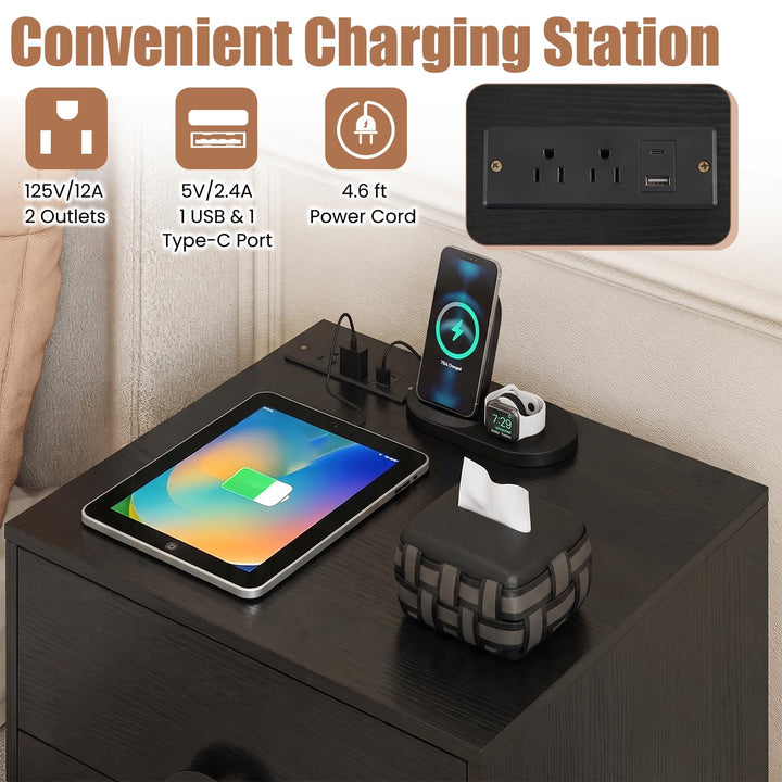 GIANTEX 3-Drawer Nightstand with Charging Station (1/2)