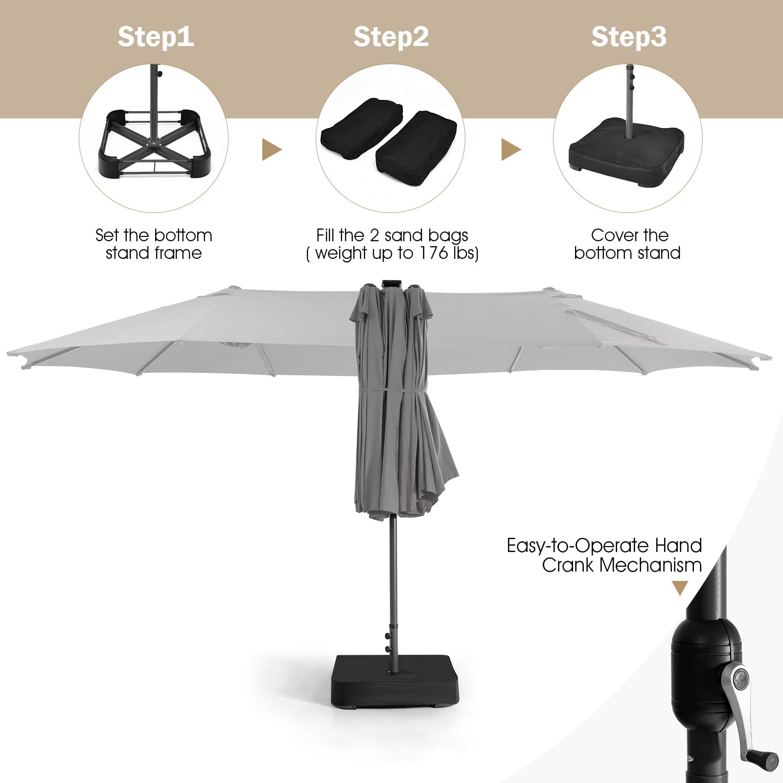 Giantex 15ft Large Outdoor Umbrella Double-Sided