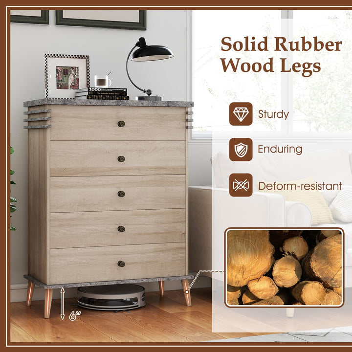 Giantex 5-Drawer Storage Cabinet with Rubber Wood Legs