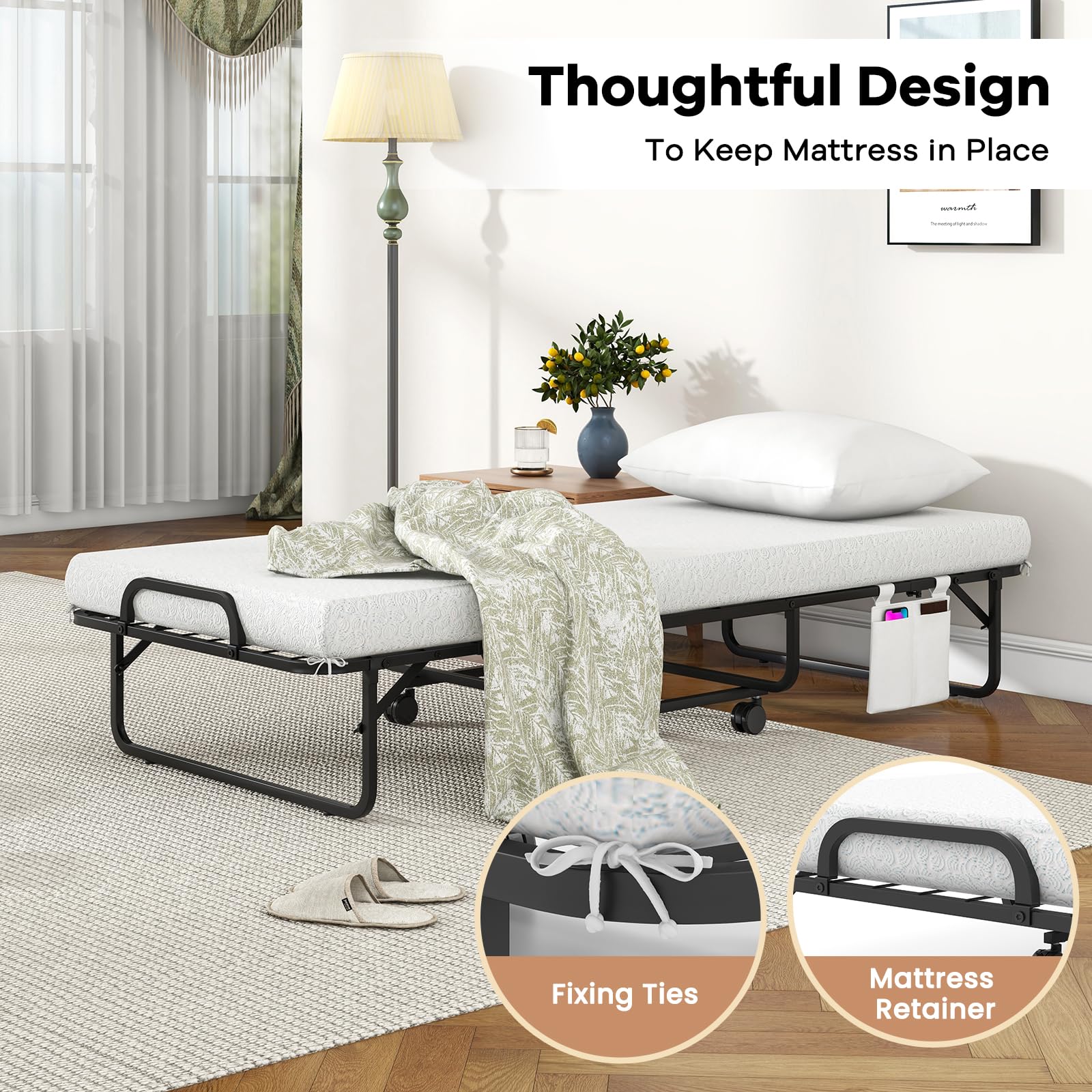 Giantex Folding Bed with Mattress and Top Pillow, Cot Portable Guest Bed w/Metal Frame, 75" x 31"